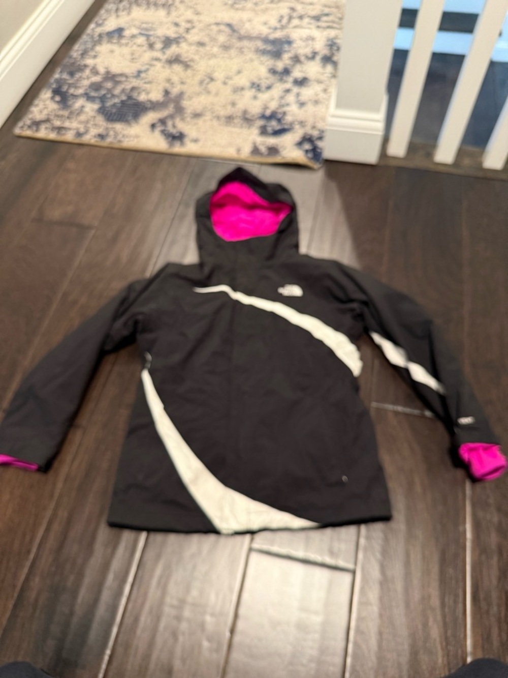 The North Face Black Hooded Raincoat with Pink Lining